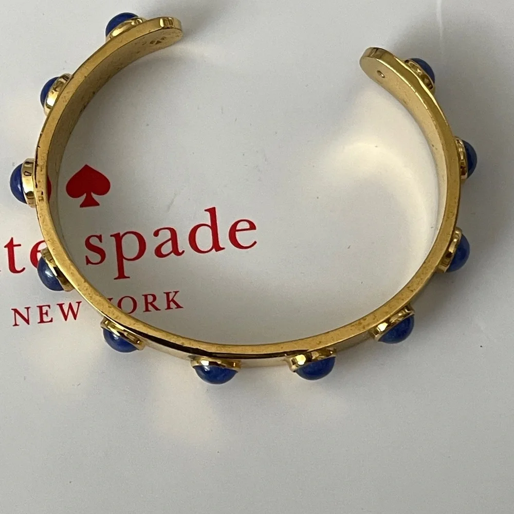 Kate Spade New York Signed Gold with Blue Marble Cabochon Studded Cuff Bracelet